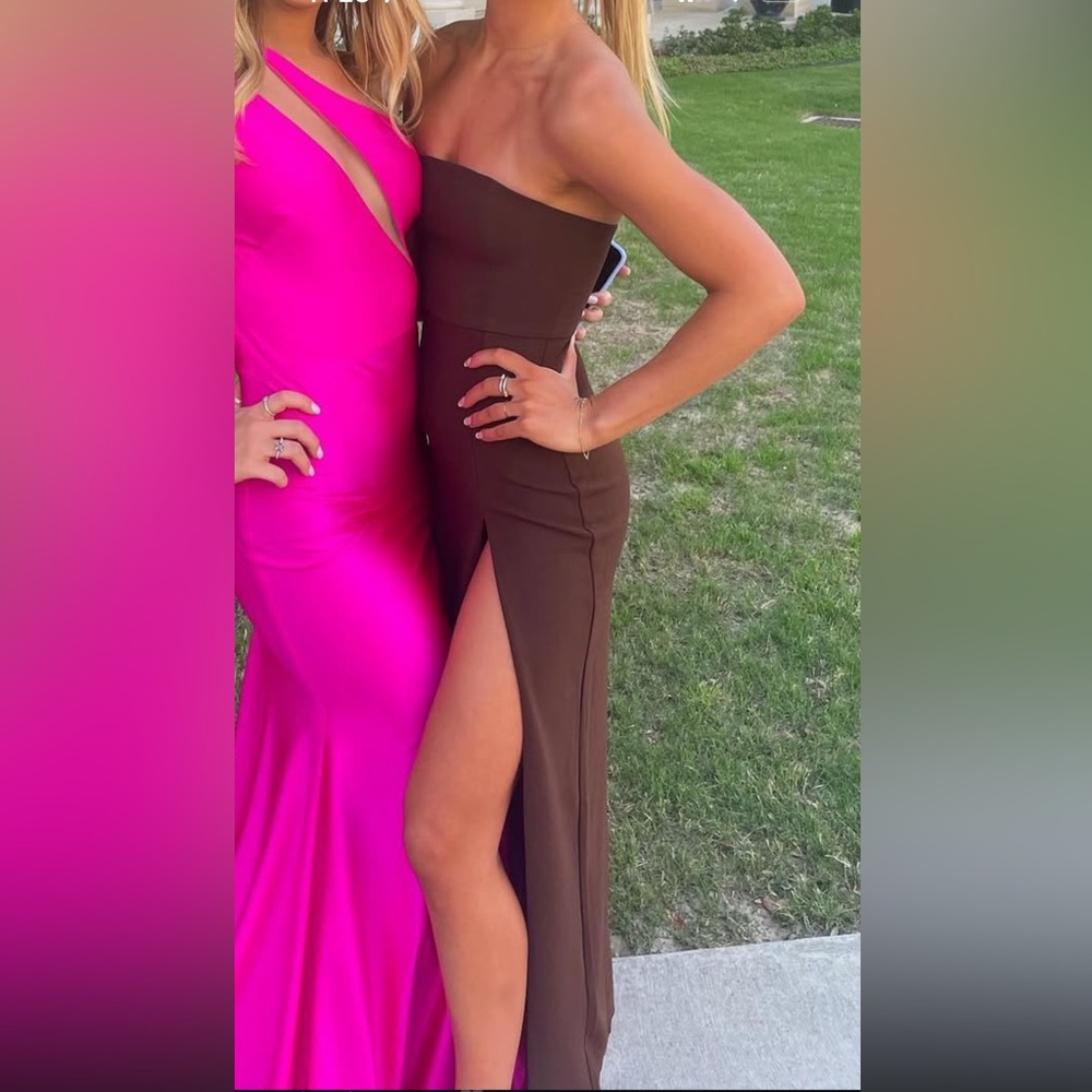 Meshki Brown strapless dress with slit